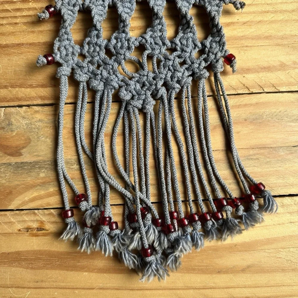 Macrame Wall Hanging Room Home Decor Woven Boho Chic Wall Home Art Red Beads